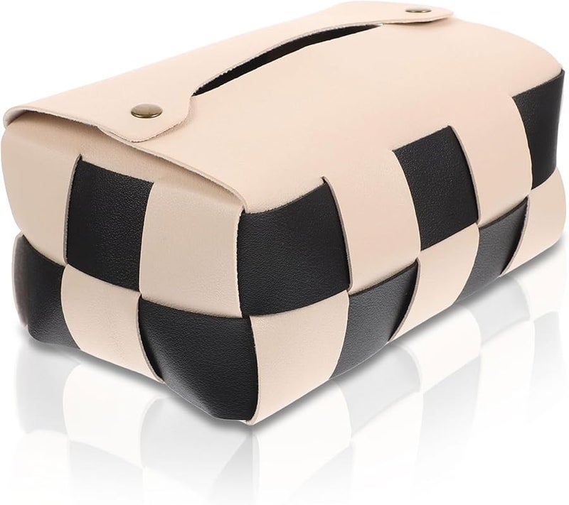 حامل علبة المناديل الجلدية البيضاء لحالة تخزين المناديل الزخرفية للمنزل والمكتب والسيارة - Image 1